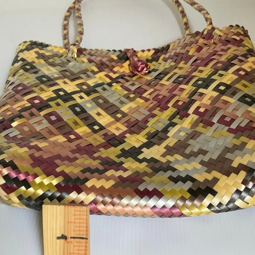 Mexican Handwoven handmade Tote Bag Artisanal Woven Multicolor Artisan Craft